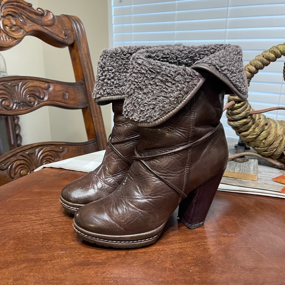 Bruno Ferrini Leather Platform Ankle Boots Heeled Booties